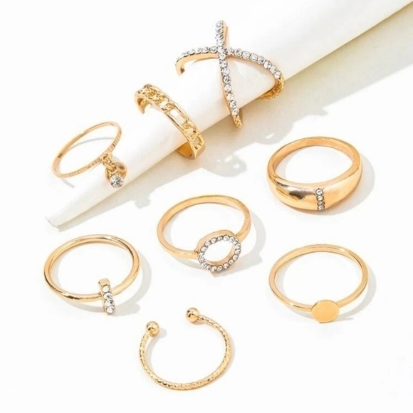 8pcs Rhinestone Stylish Rings - Picture 2 of 5